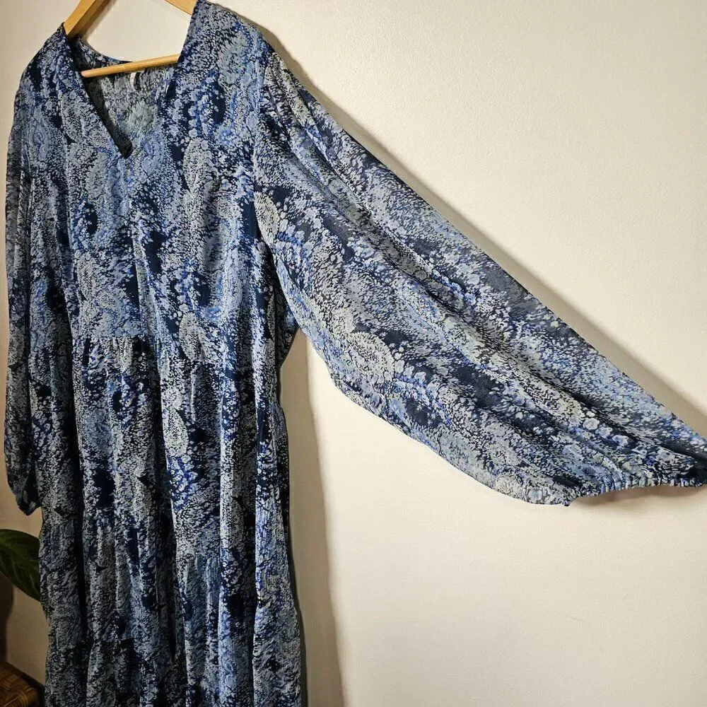 EUC JOIE PRINTED HIGH LOW MAXI DRESS V NECK LONGSLEEVES SIZE XXL